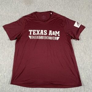 Texas A&M Aggies Shirt Mens Large Maroon NCAA Basketball Adidas Tee Short Sleeve